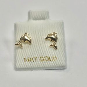 14 Karat Solid Yellow Gold Baby Dolphin Earring.